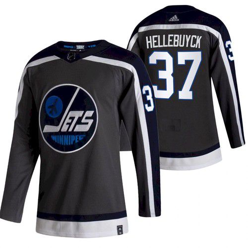 Men Winnipeg Jets 37 Hellebuyck Black NHL 2021 Reverse Retro jersey